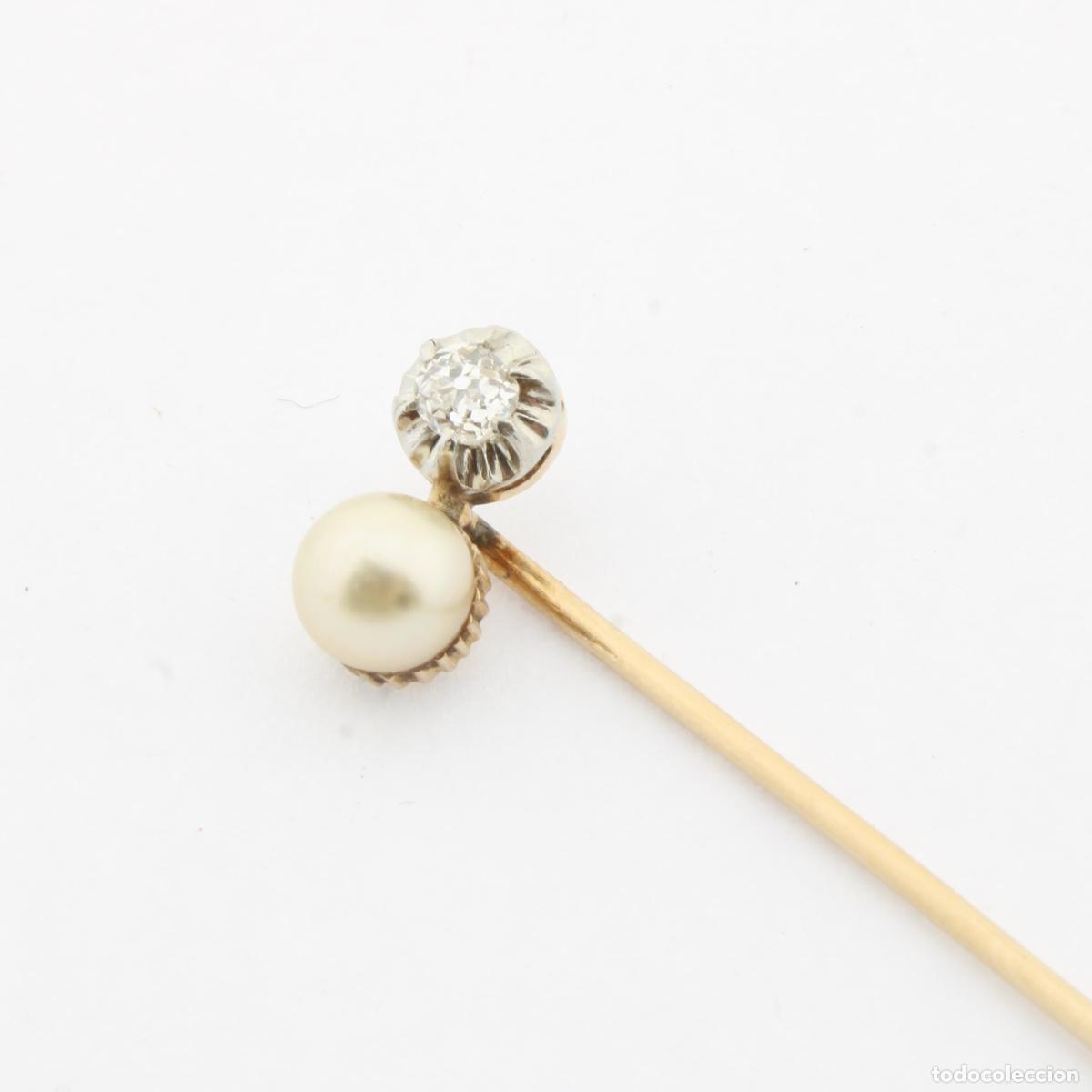 Joyeria: Pin antiguo con diamante y perla - Foto 4