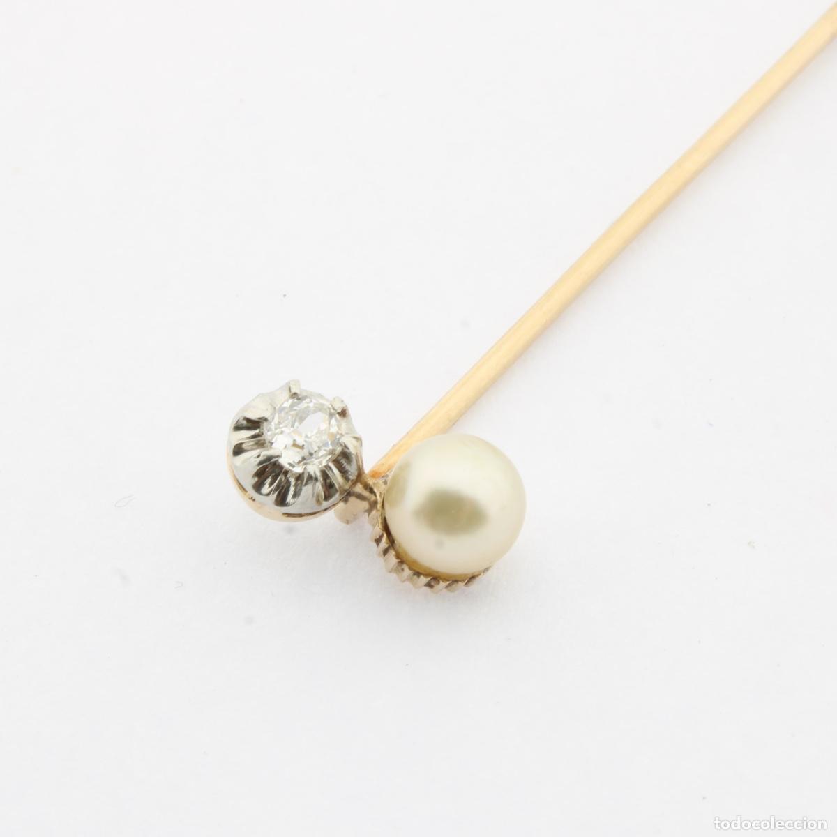 Joyeria: Pin antiguo con diamante y perla - Foto 5