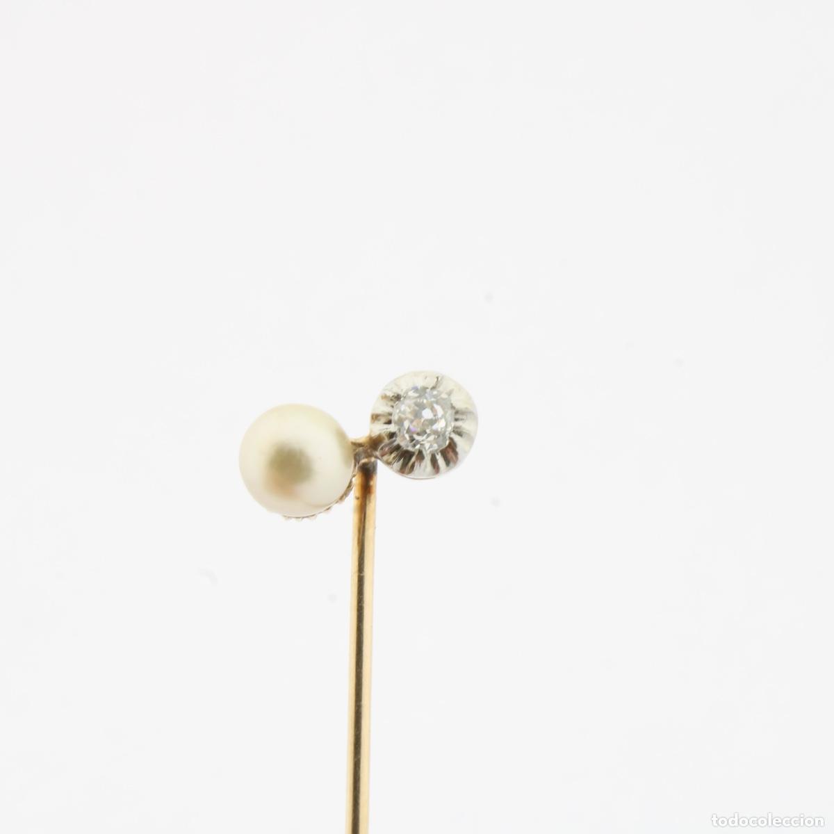 Joyeria: Pin antiguo con diamante y perla - Foto 9
