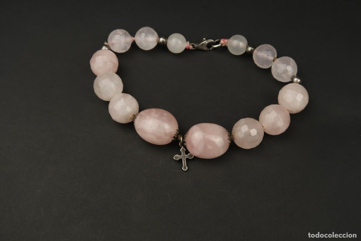 Joyeria: Antigua Pulsera Cuarzo Rosa y Plata - Foto 2