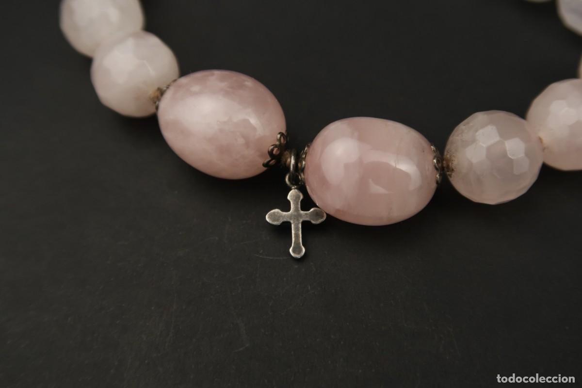 Joyeria: Antigua Pulsera Cuarzo Rosa y Plata - Foto 3