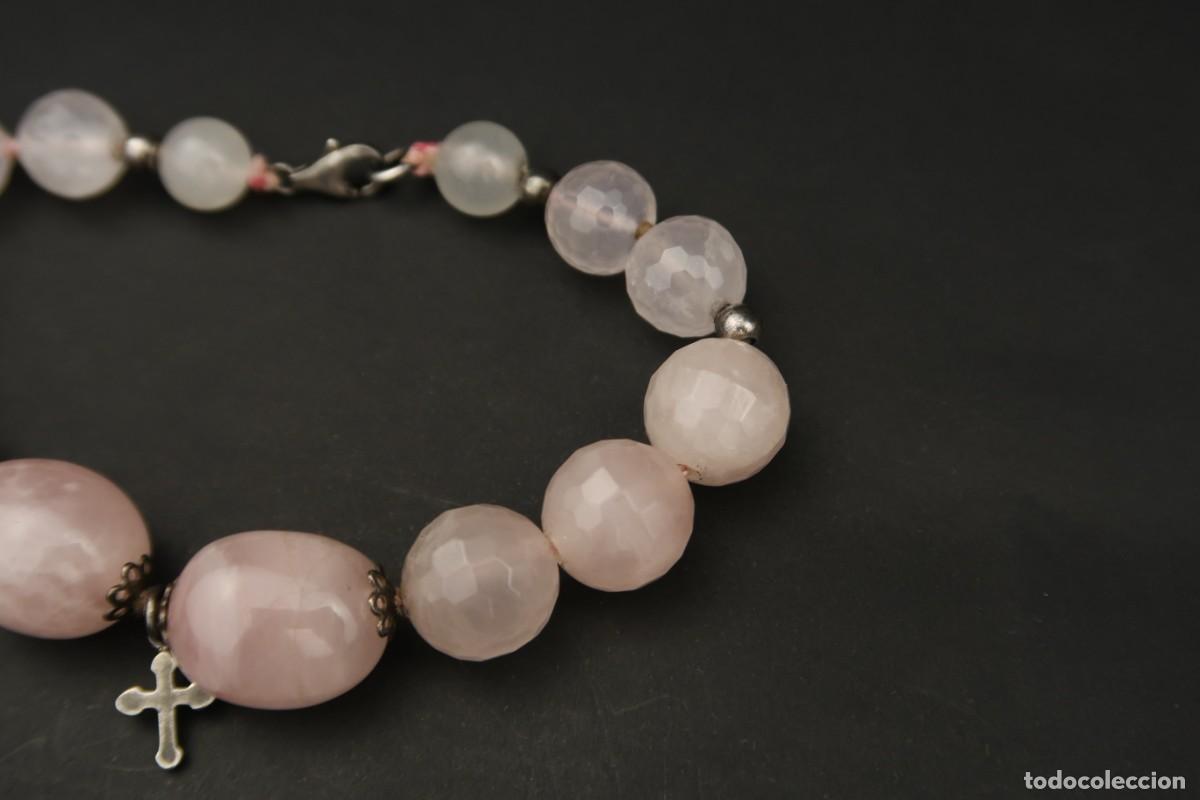 Joyeria: Antigua Pulsera Cuarzo Rosa y Plata - Foto 4