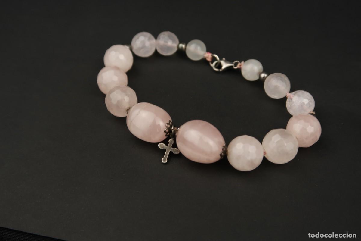 Joyeria: Antigua Pulsera Cuarzo Rosa y Plata - Foto 7