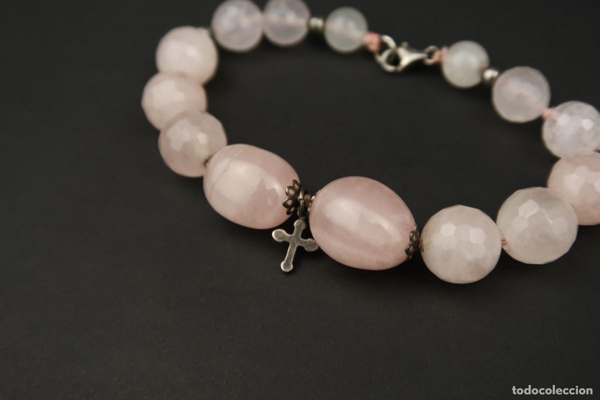 Joyeria: Antigua Pulsera Cuarzo Rosa y Plata - Foto 8