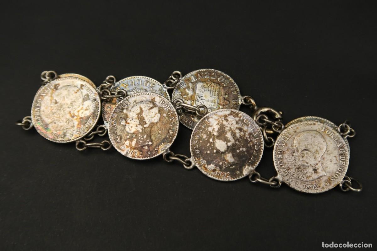 Joyeria: Antigua Pulsera de Plata echa con Monedas de 50 C&eacute;ntimos - Foto 1