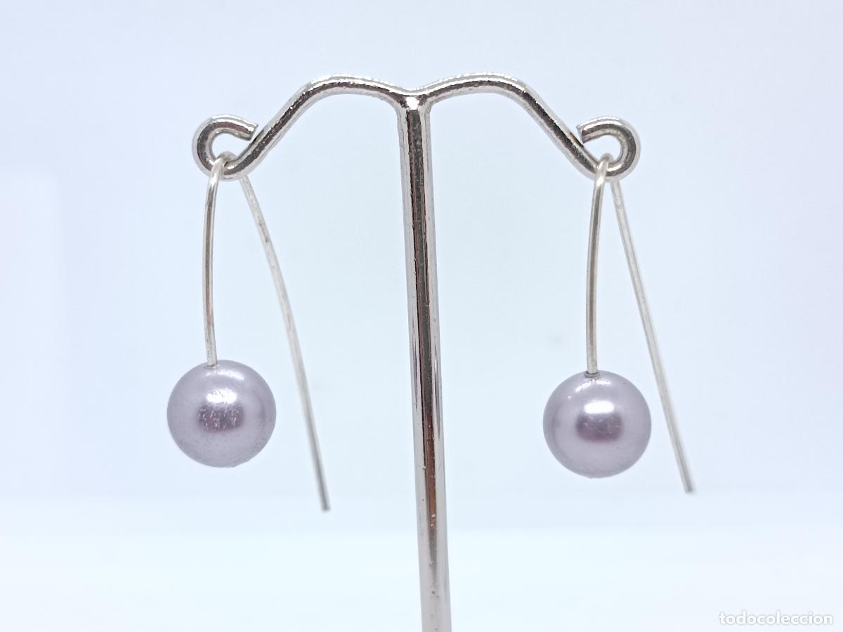 Joyeria: Elegantes pendientes en plata de ley con perlas tono morado - Foto 2
