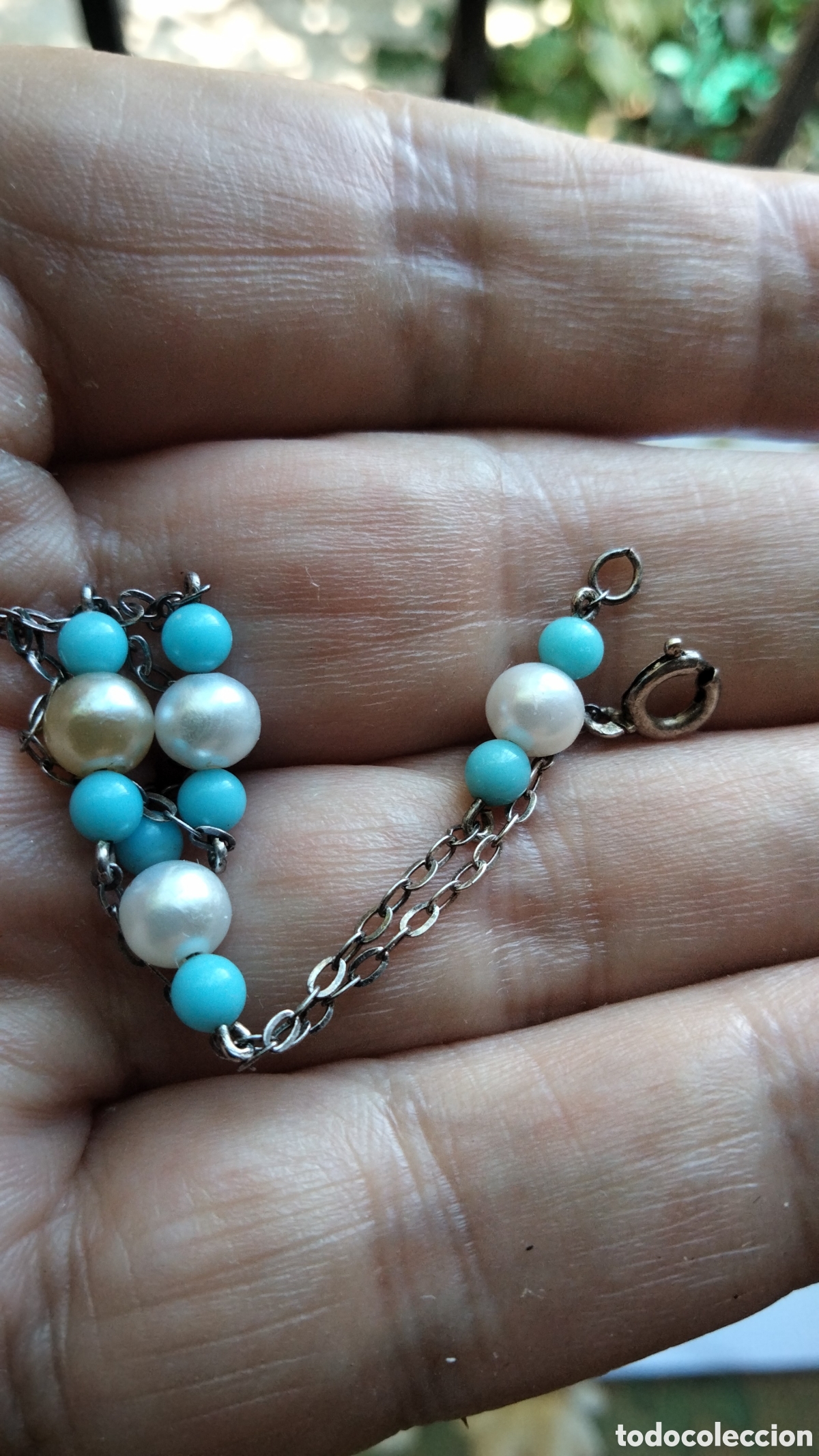 Joyeria: Pulsera de plata con perlitas y turquesitas creadas PERLAS Y TURQUESAS - Foto 1