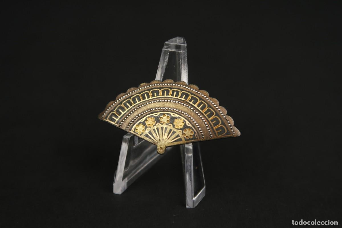 Joyeria: Antiguo Broche Damasquinado Abanico - Foto 1