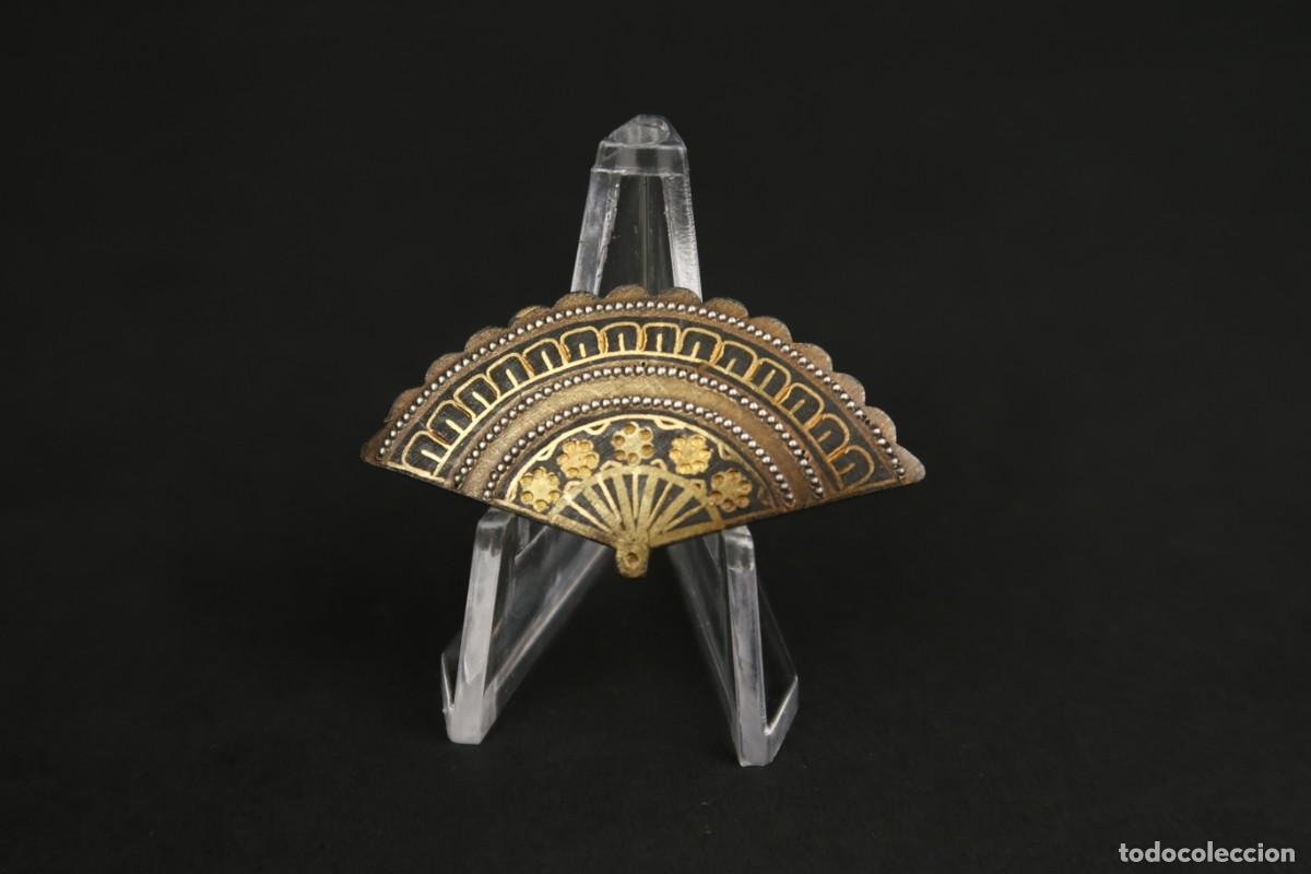 Joyeria: Antiguo Broche Damasquinado Abanico - Foto 2