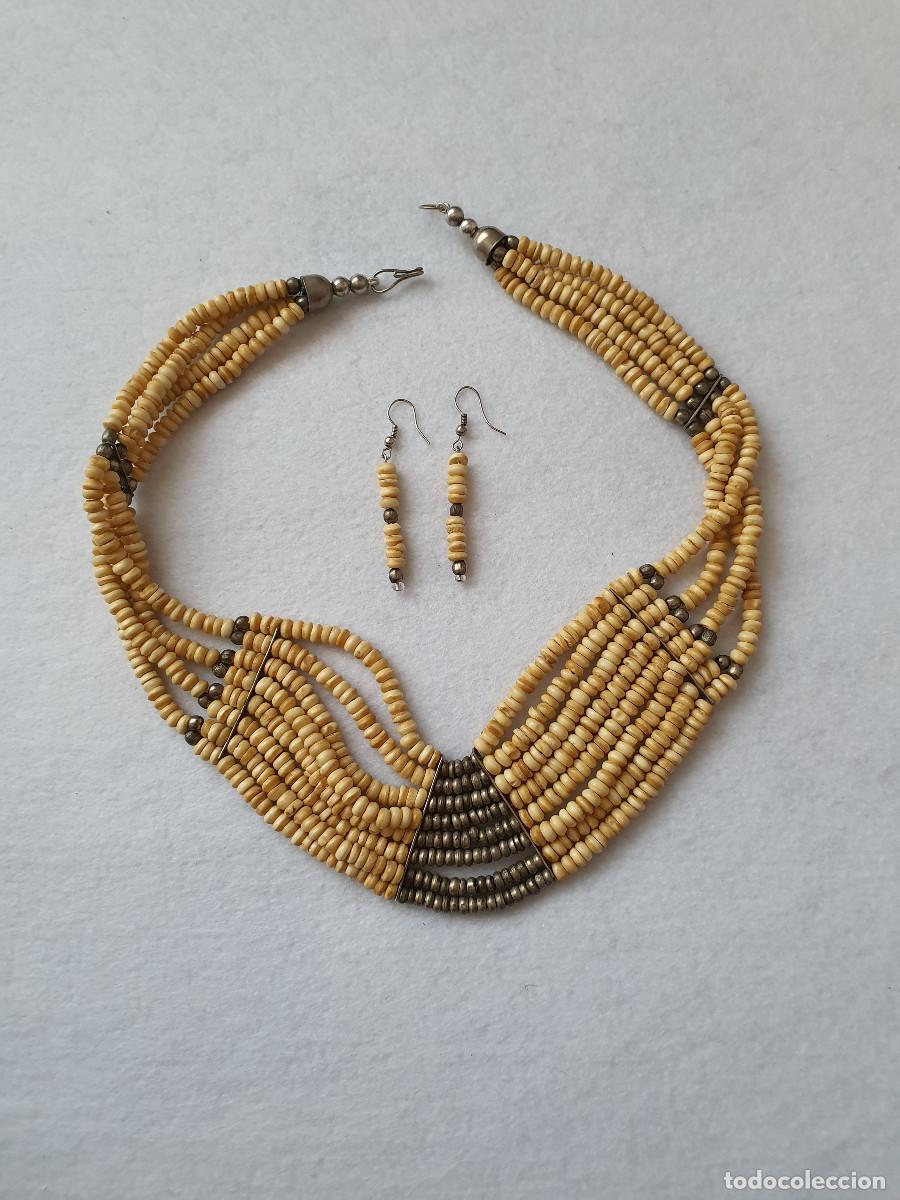 Joyeria: Conjunto collar y pendientes. &Eacute;tnico. Hueso - Foto 1