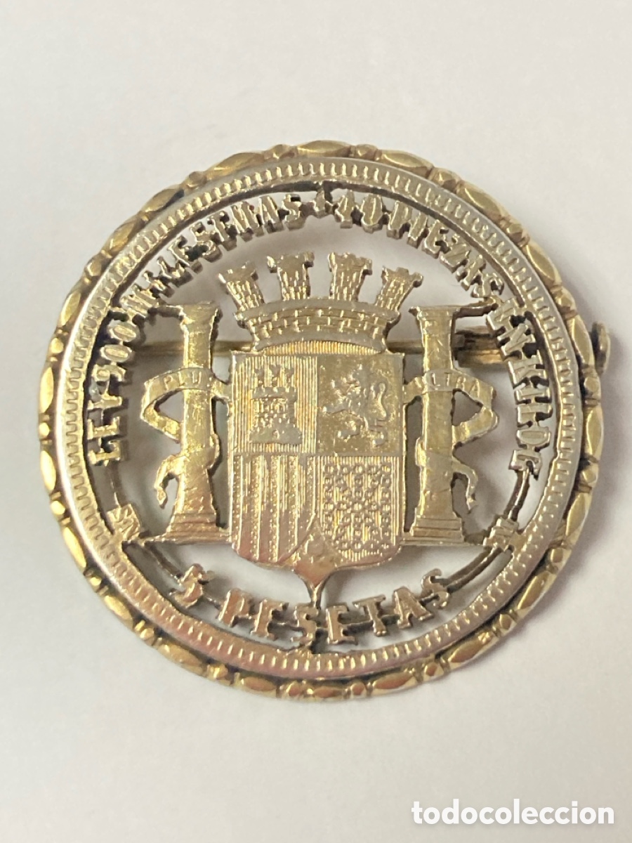 Joyeria: Broche moneda de 5 pesetas plata Calada B63 - Foto 1