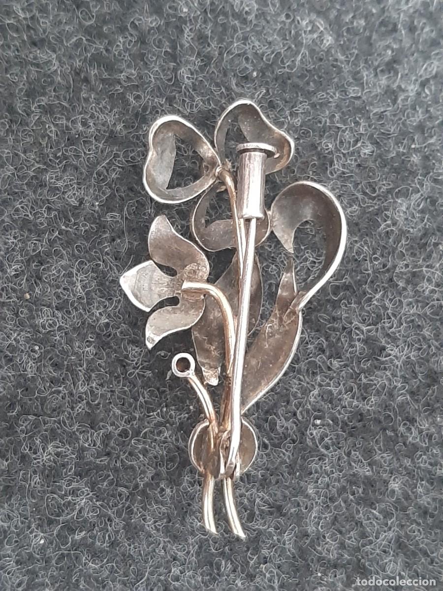 Joyeria: Broche de plata antiguo tr&eacute;bol de la suerte con un rubi - Foto 2