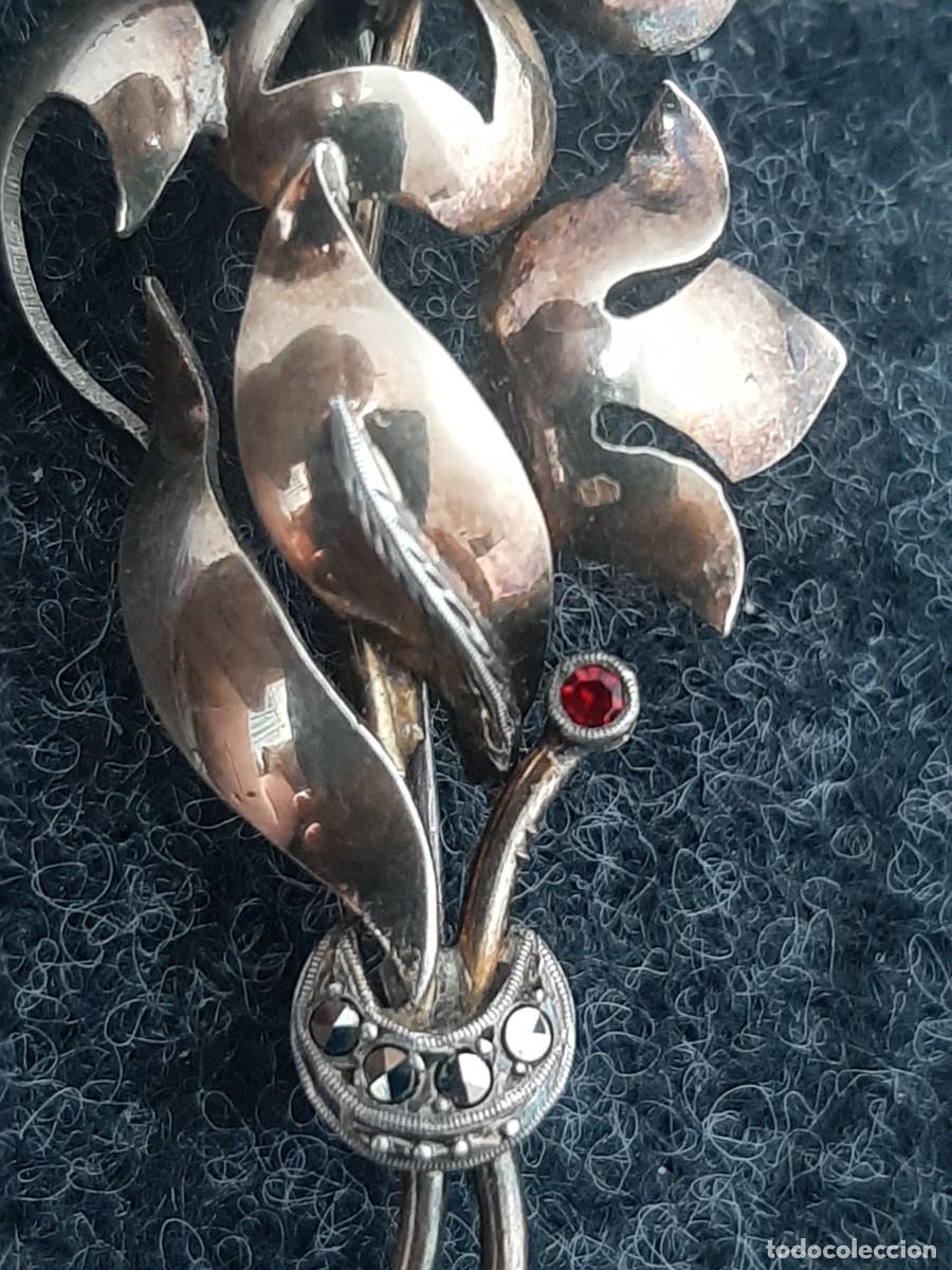 Joyeria: Broche de plata antiguo tr&eacute;bol de la suerte con un rubi - Foto 5