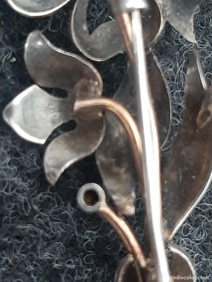 Joyeria: Broche de plata antiguo tr&eacute;bol de la suerte con un rubi - Foto 6