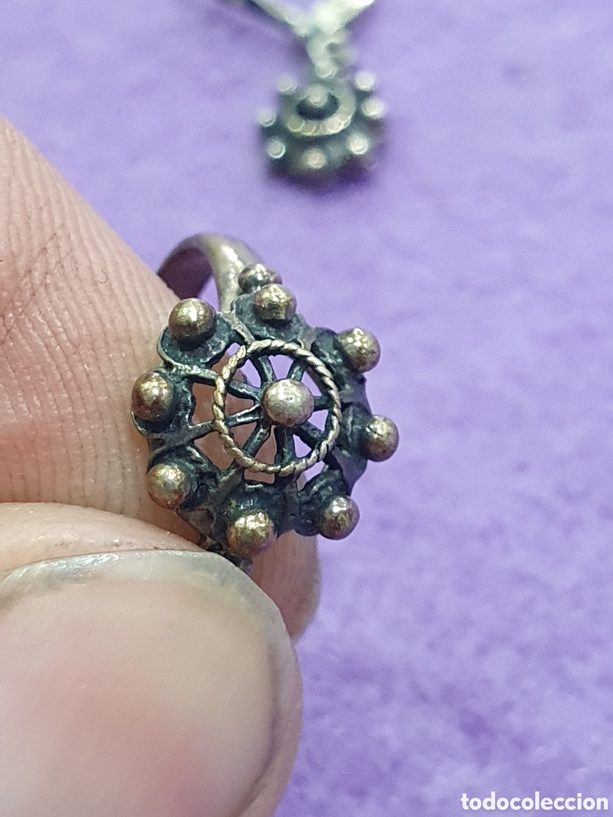 Joyeria: Conjunto de anillo y pendientes charro. Regional. Plata. (L9) - Foto 2
