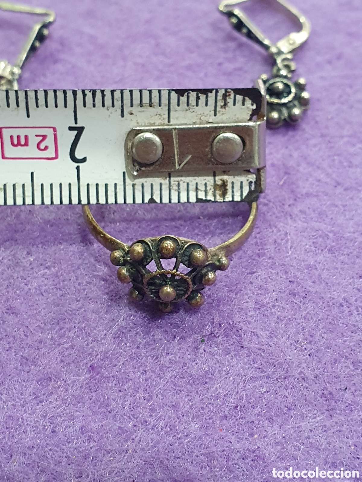 Joyeria: Conjunto de anillo y pendientes charro. Regional. Plata. (L9) - Foto 3