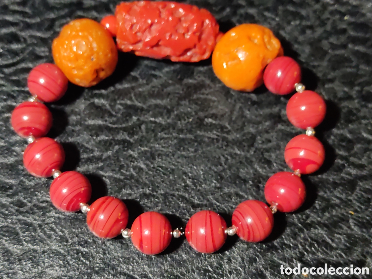 Joyeria: Pulsera de vidrio y opalina roja.Vintage. - Foto 4
