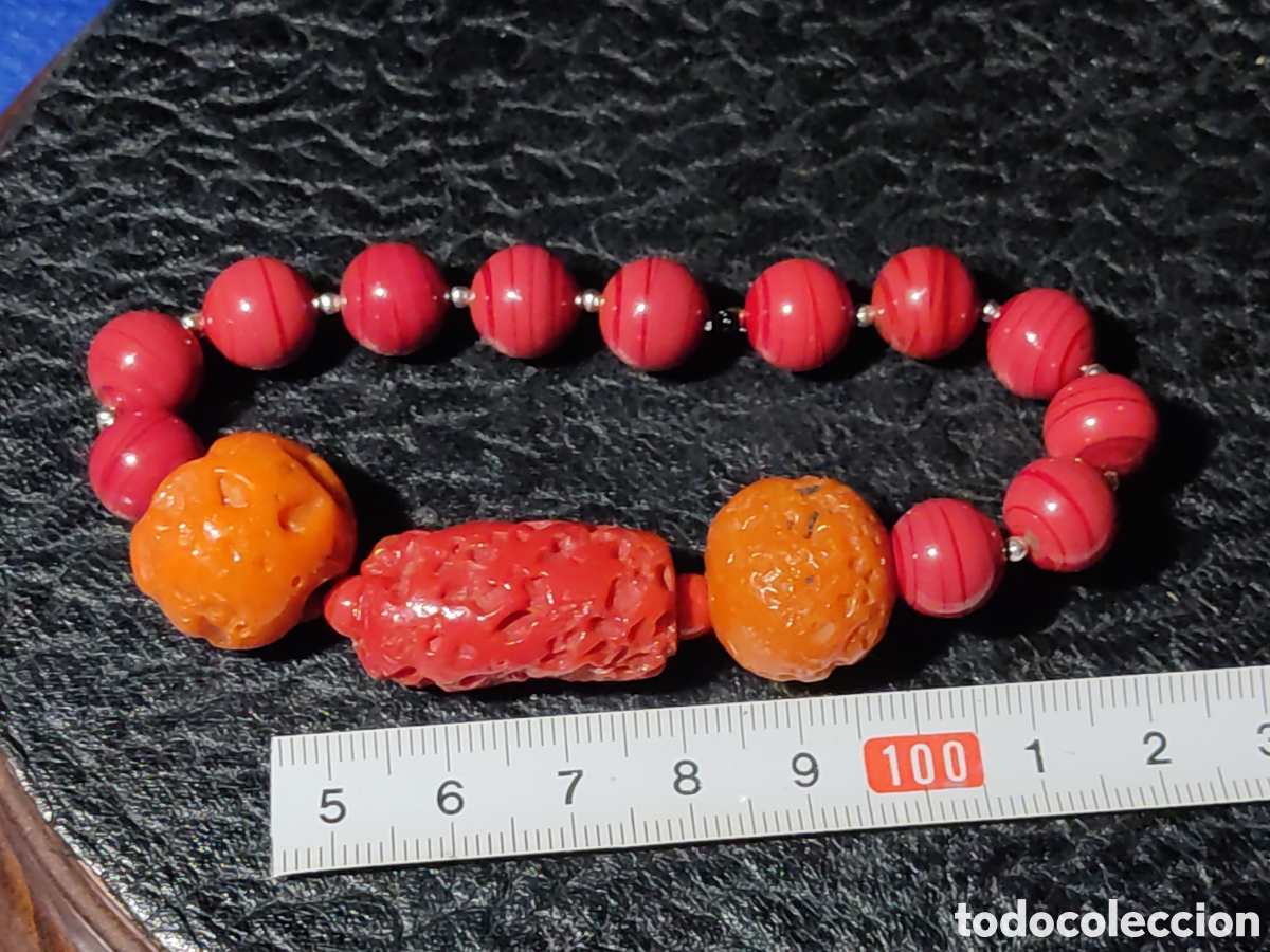 Joyeria: Pulsera de vidrio y opalina roja.Vintage. - Foto 5