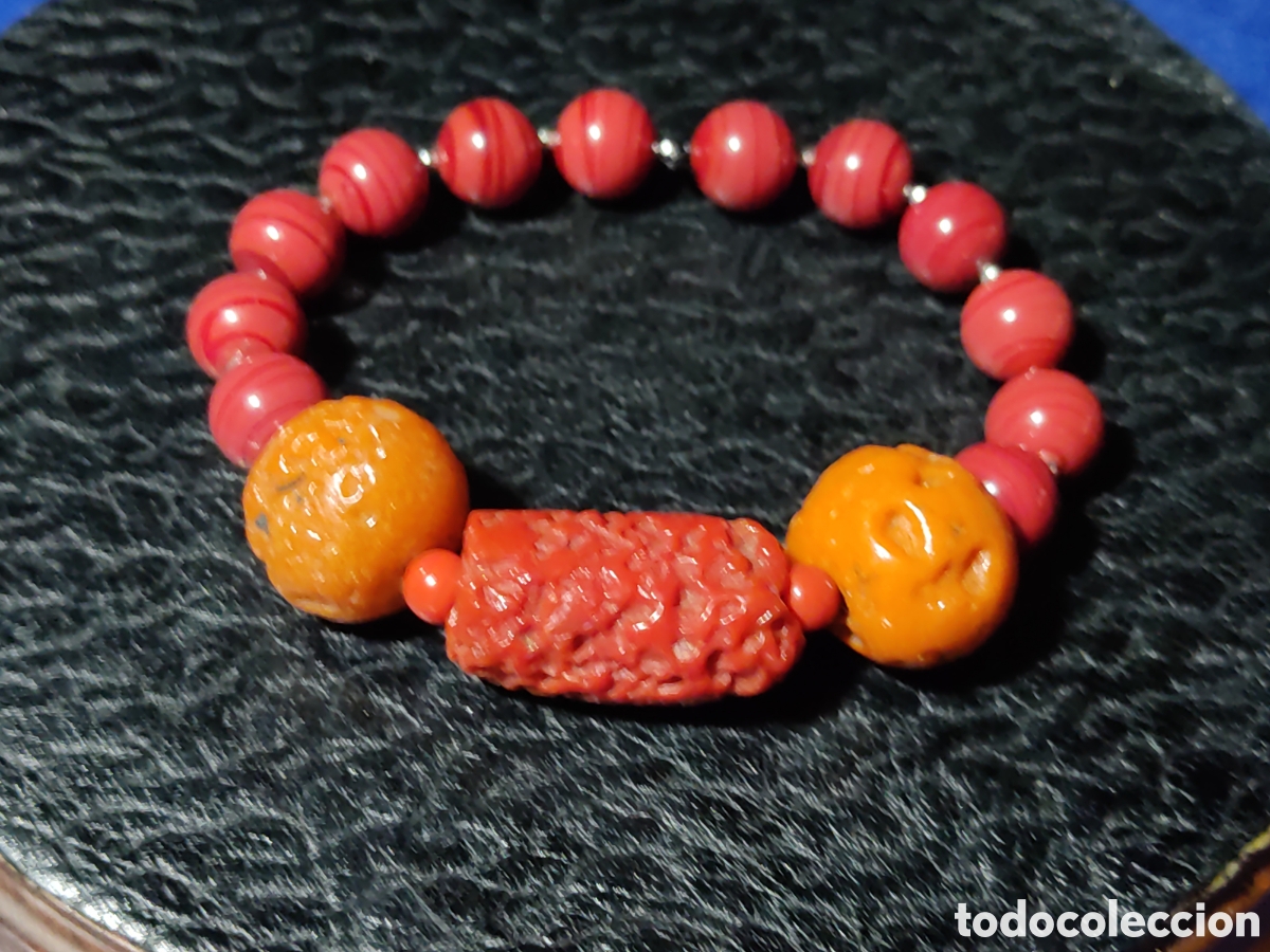 Joyeria: Pulsera de vidrio y opalina roja.Vintage. - Foto 1