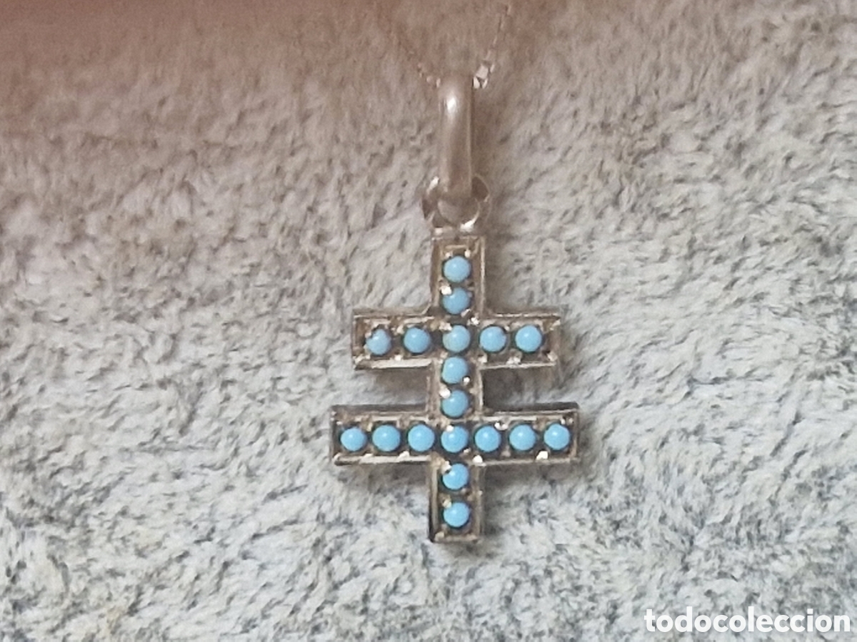 Joyeria: CRUZ EN PLATA Y TURQUESAS CON CADENA DE PLATA - Foto 1