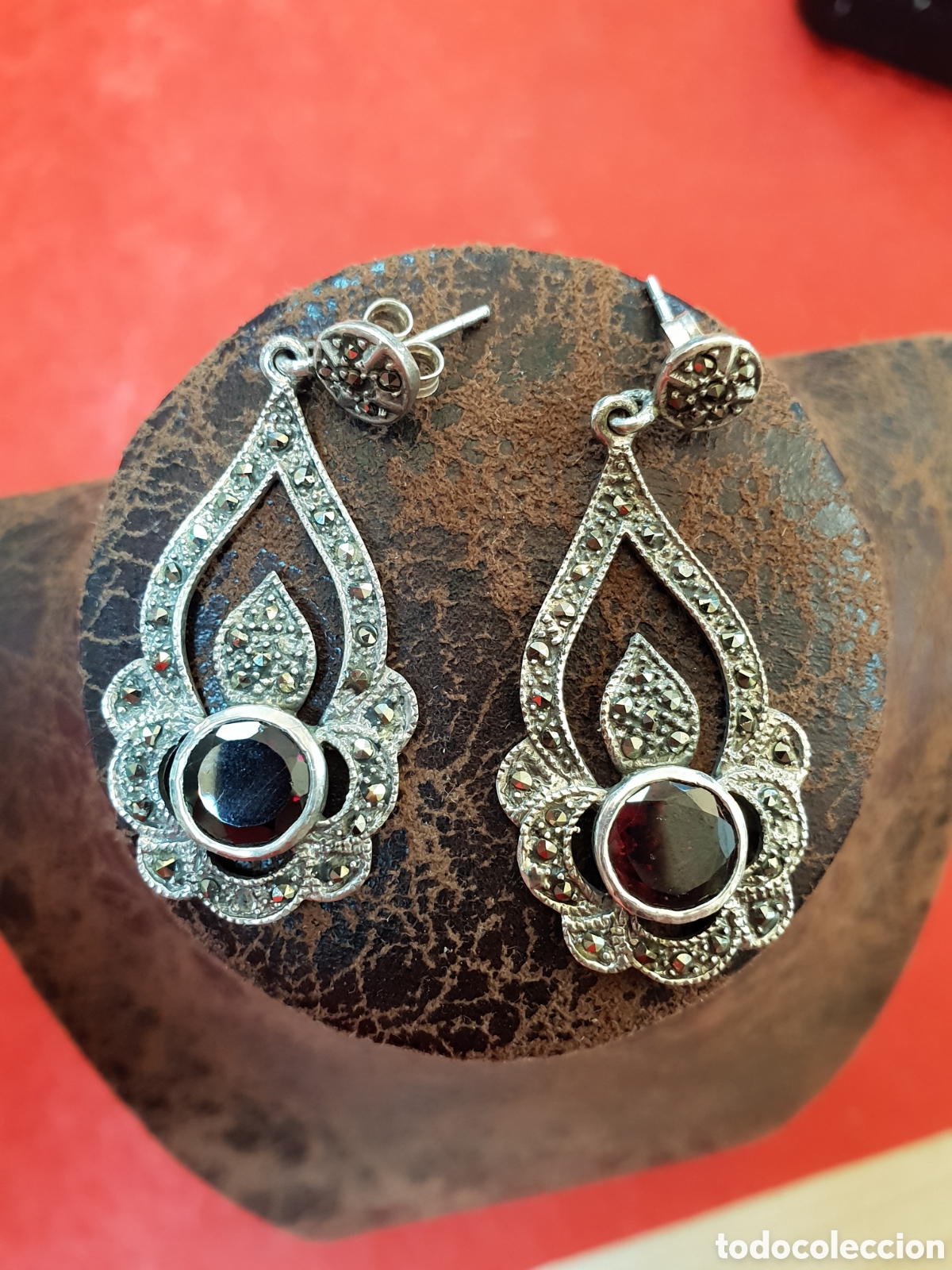 Joyeria: ANTIGUOS PENDIENTES PLATA DE LEY Y MARQUESITAS. 4CM LARGO. - Foto 1