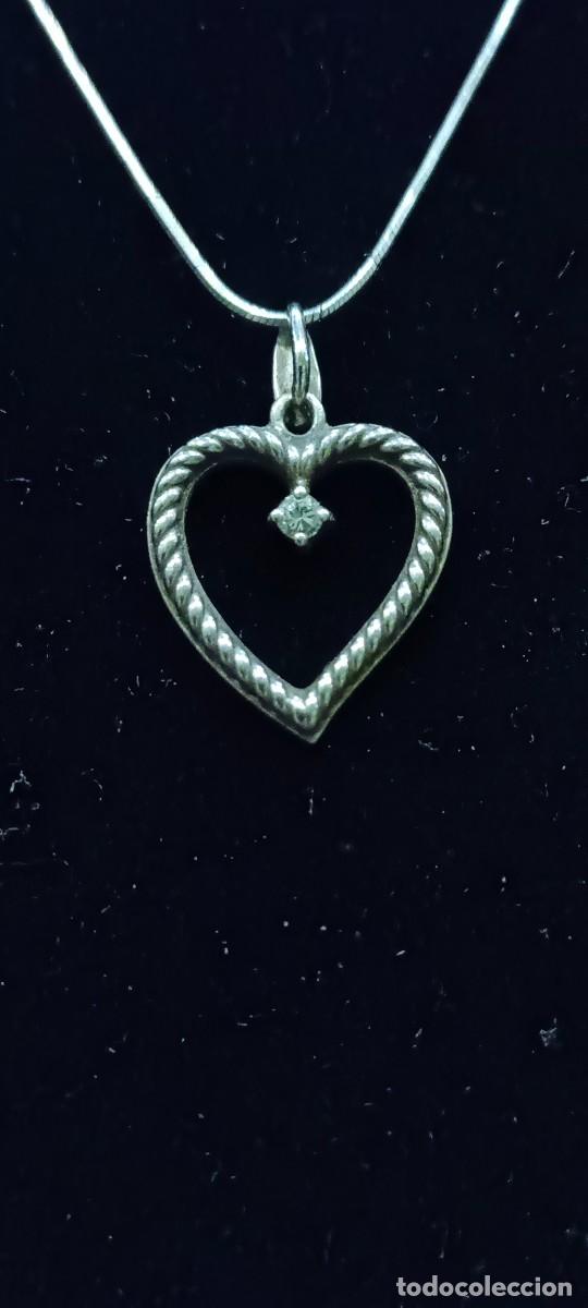 Joyeria: ESPLENDIDO CONJUNTO EN ORO BLANCO CORAZON CON DIAMANTE CENTRAL Y CORDON - Foto 1