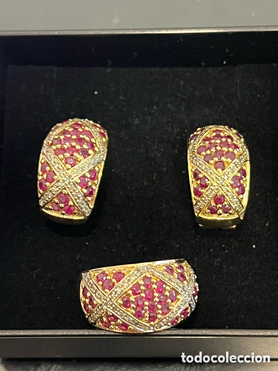Joyeria: Pendientes y anillo de diamantes y rubies - Foto 1
