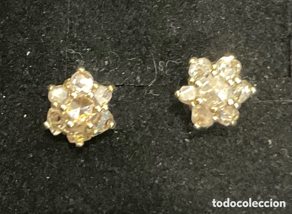 Joyeria: Pendientes de flor de oro amarillo y diamantes. - Foto 5