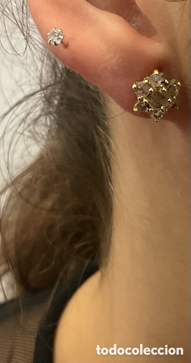 Joyeria: Pendientes de flor de oro amarillo y diamantes. - Foto 6