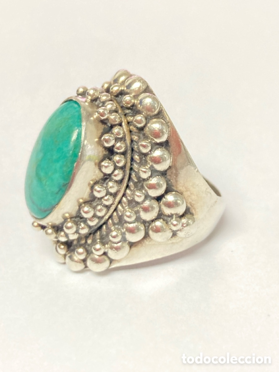 Joyeria: Sortija de plata y turquesa central /S185 - Foto 2