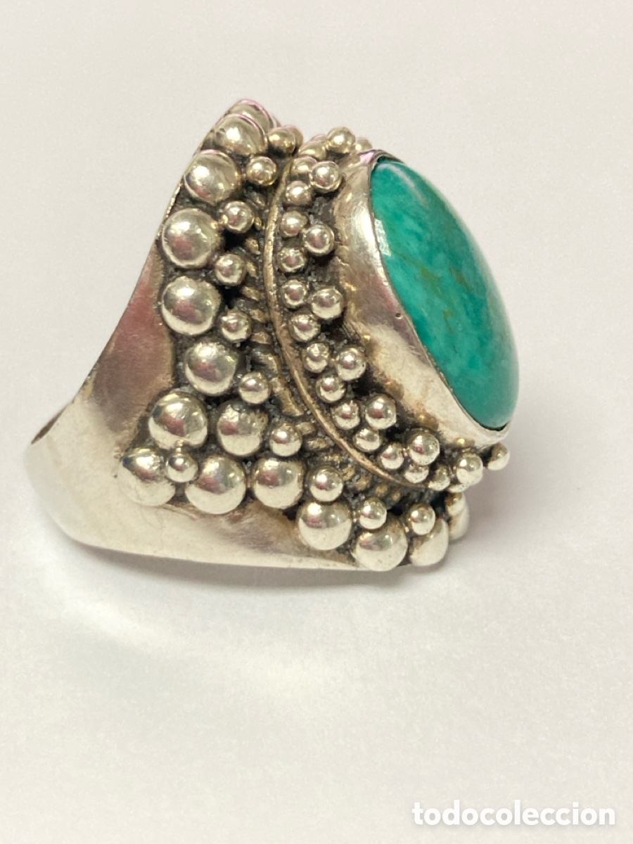 Joyeria: Sortija de plata y turquesa central /S185 - Foto 3