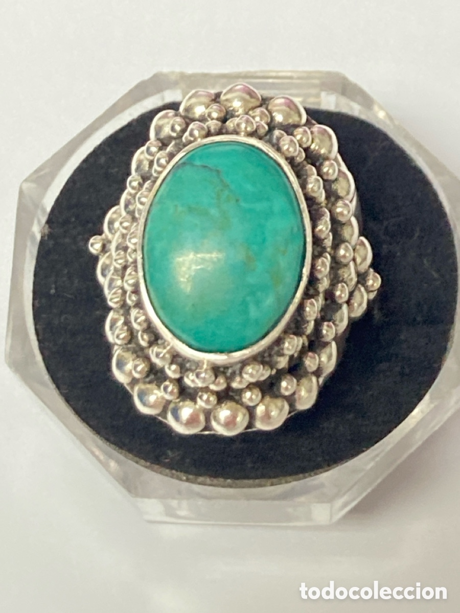 Joyeria: Sortija de plata y turquesa central /S185 - Foto 6