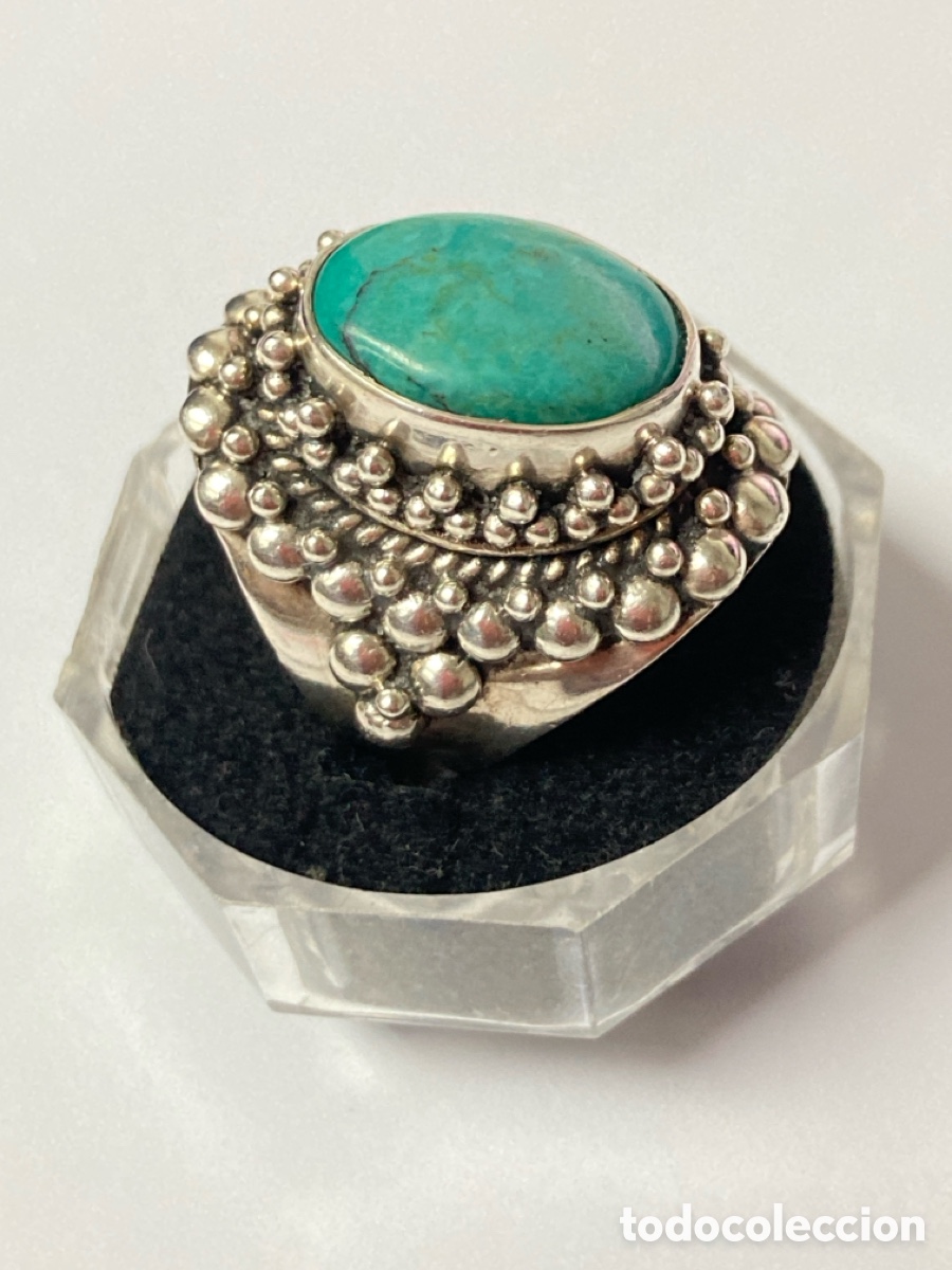 Joyeria: Sortija de plata y turquesa central /S185 - Foto 8
