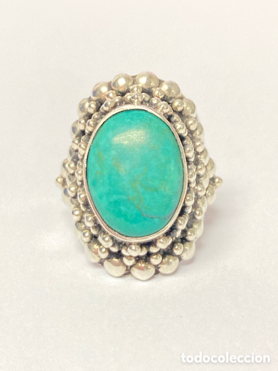 Joyeria: Sortija de plata y turquesa central /S185 - Foto 1