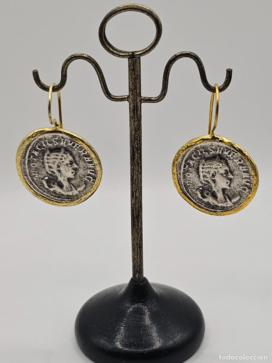 Joyeria: Pendientes con monedas r&eacute;plica romanas antoninianos - Foto 1