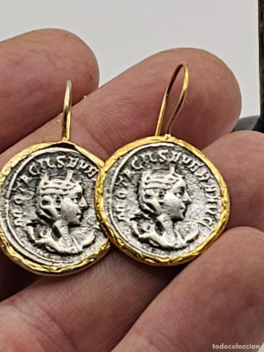 Joyeria: Pendientes con monedas r&eacute;plica romanas antoninianos - Foto 2