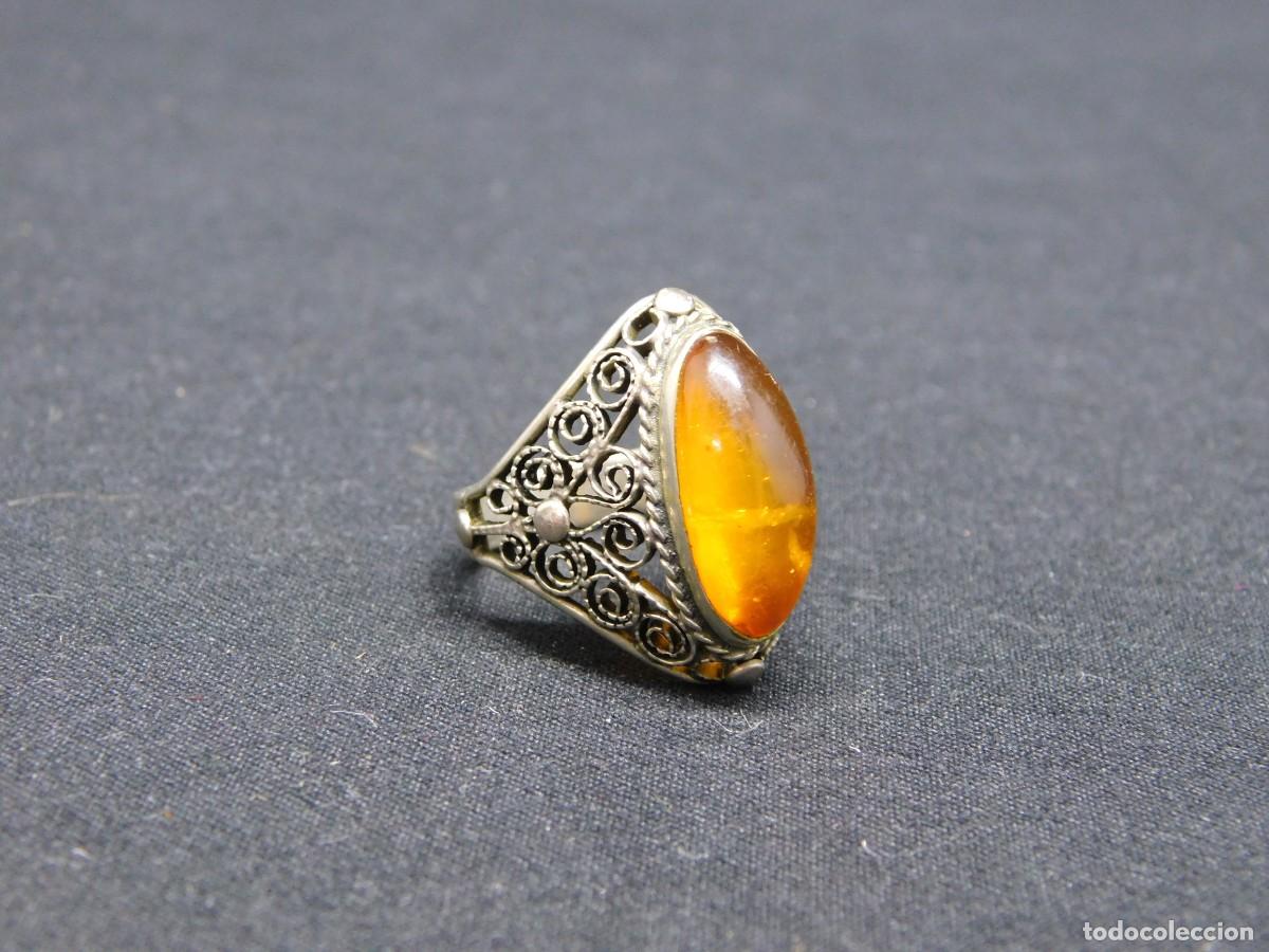 Joyeria: ANTIGUO ANILLO DE PLATA Y AMBAR - Foto 1