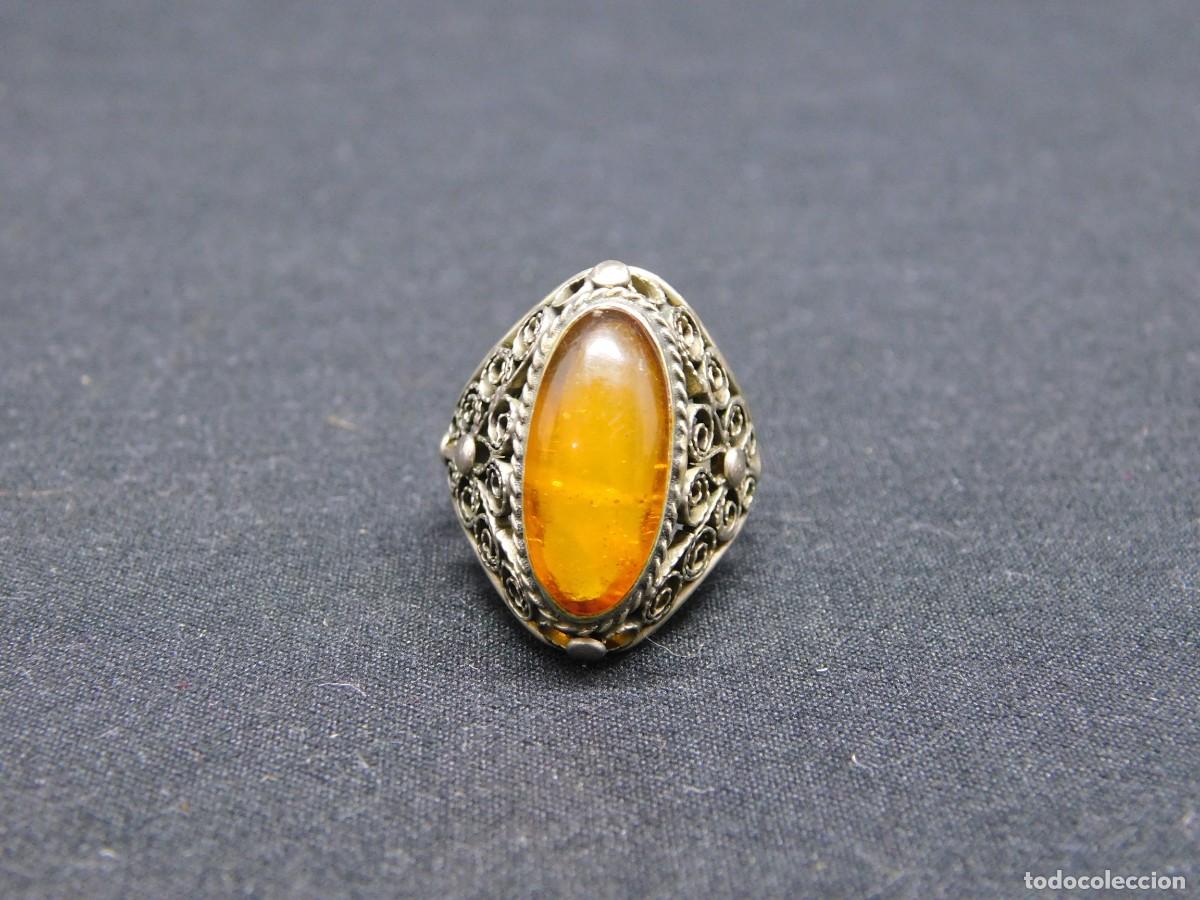 Joyeria: ANTIGUO ANILLO DE PLATA Y AMBAR - Foto 2