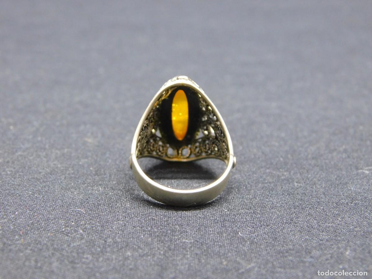 Joyeria: ANTIGUO ANILLO DE PLATA Y AMBAR - Foto 3