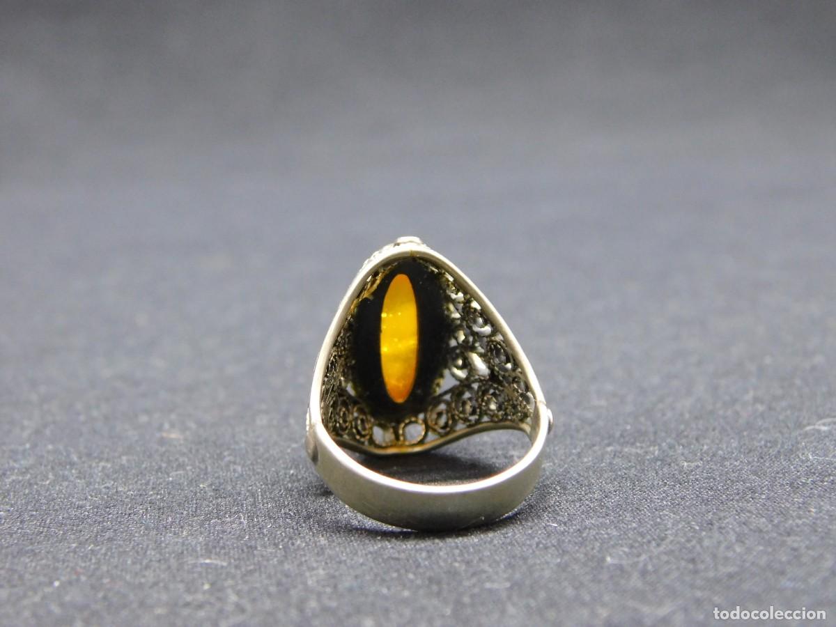 Joyeria: ANTIGUO ANILLO DE PLATA Y AMBAR - Foto 4