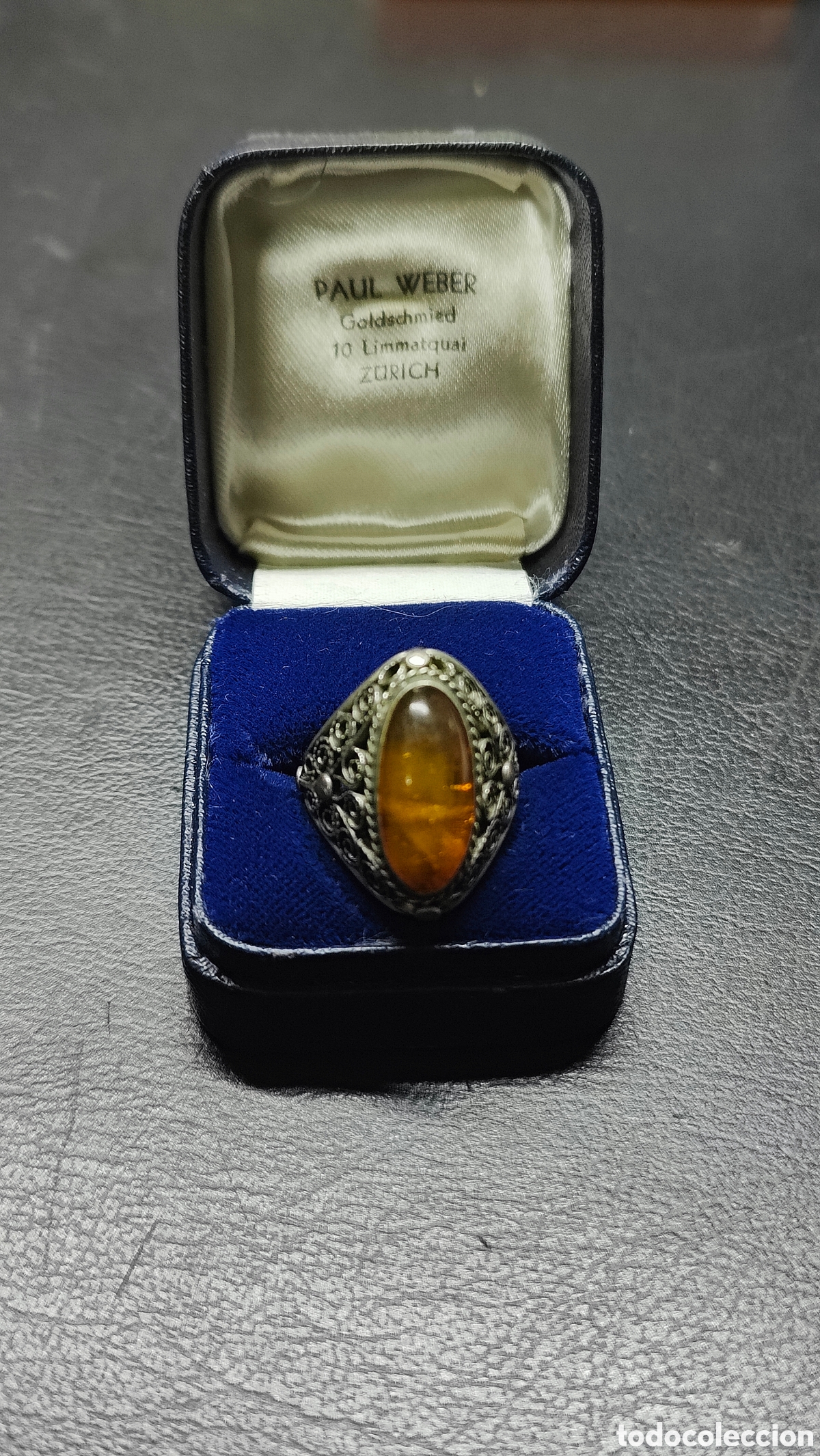 Joyeria: ANTIGUO ANILLO DE PLATA Y AMBAR - Foto 5