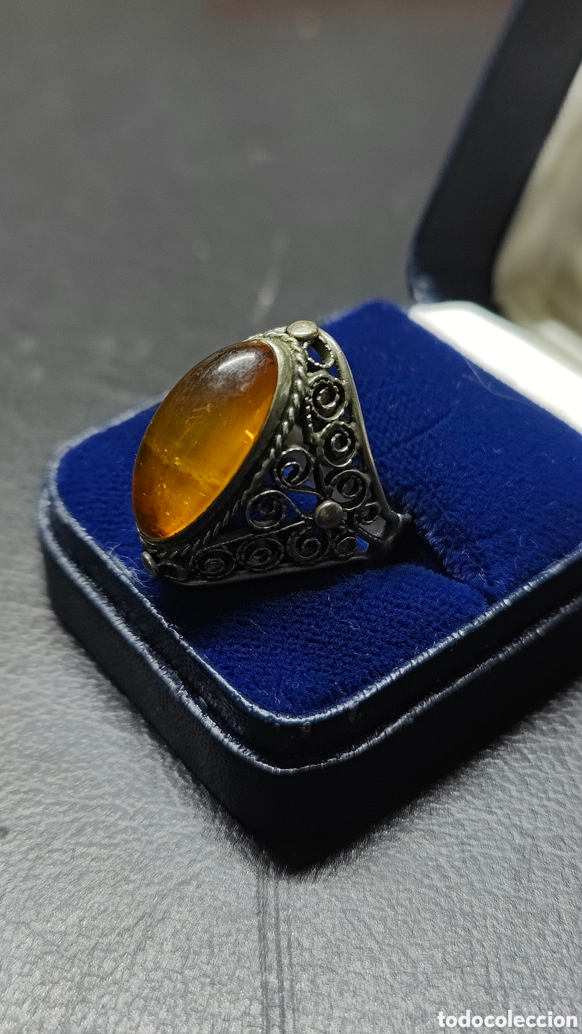 Joyeria: ANTIGUO ANILLO DE PLATA Y AMBAR - Foto 6