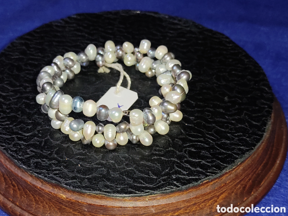 Joyeria: Collar, pulsera de perlas y perlas grises.Vintage - Foto 2