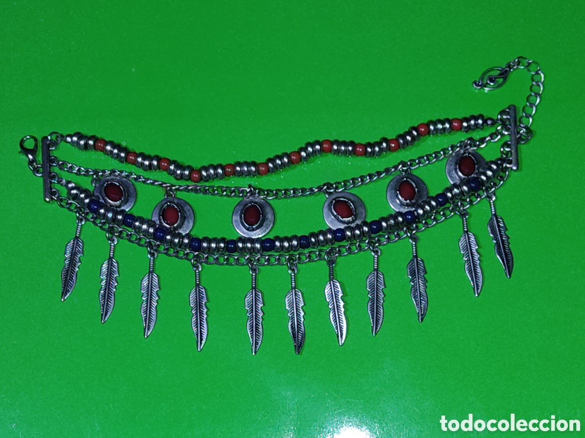 Joyeria: Pulsera estilo indio Navajo con abalorios y plumas. - Foto 2