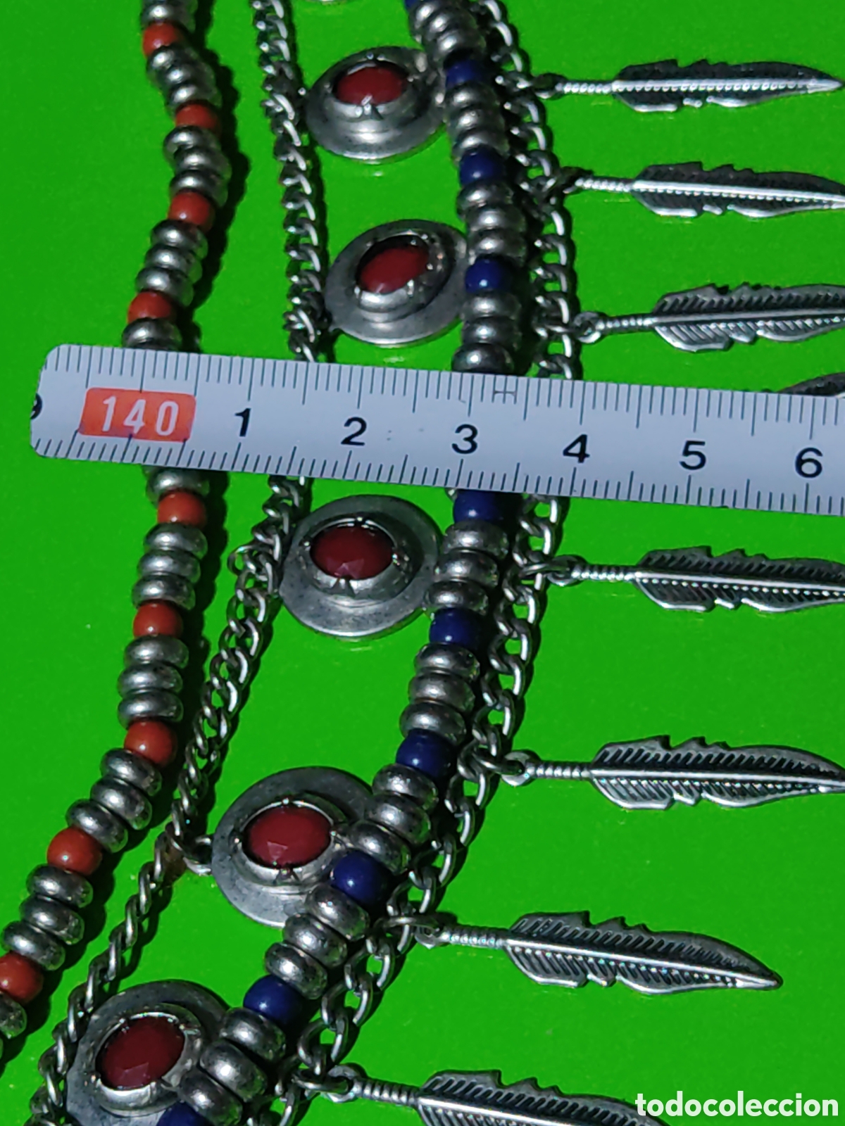 Joyeria: Pulsera estilo indio Navajo con abalorios y plumas. - Foto 3