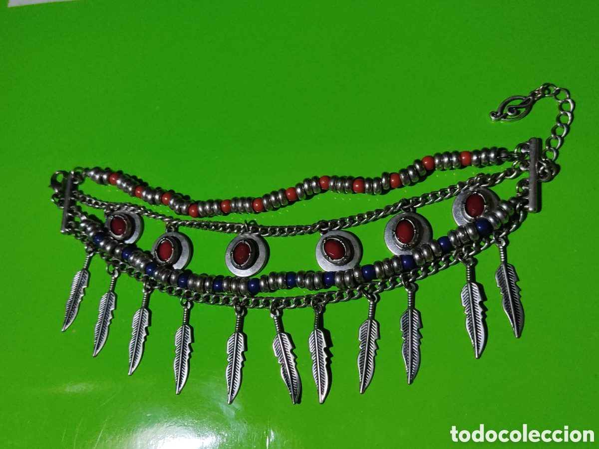 Joyeria: Pulsera estilo indio Navajo con abalorios y plumas. - Foto 4