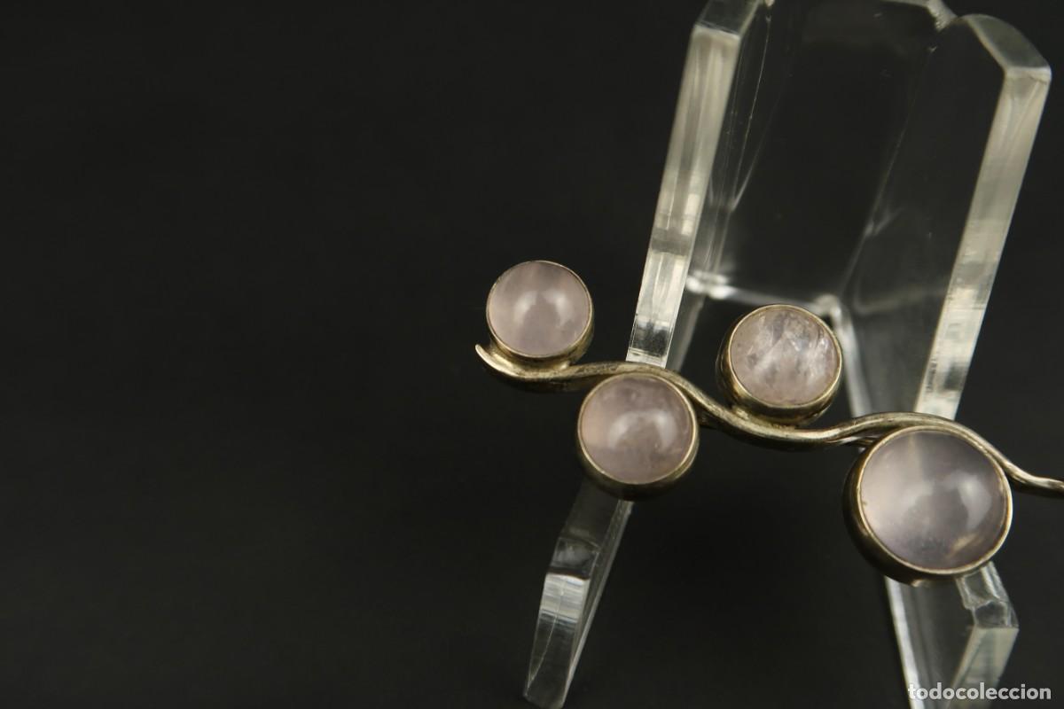 Joyeria: Antiguo Broche de Plata y Cuarzo Rosa - Foto 2