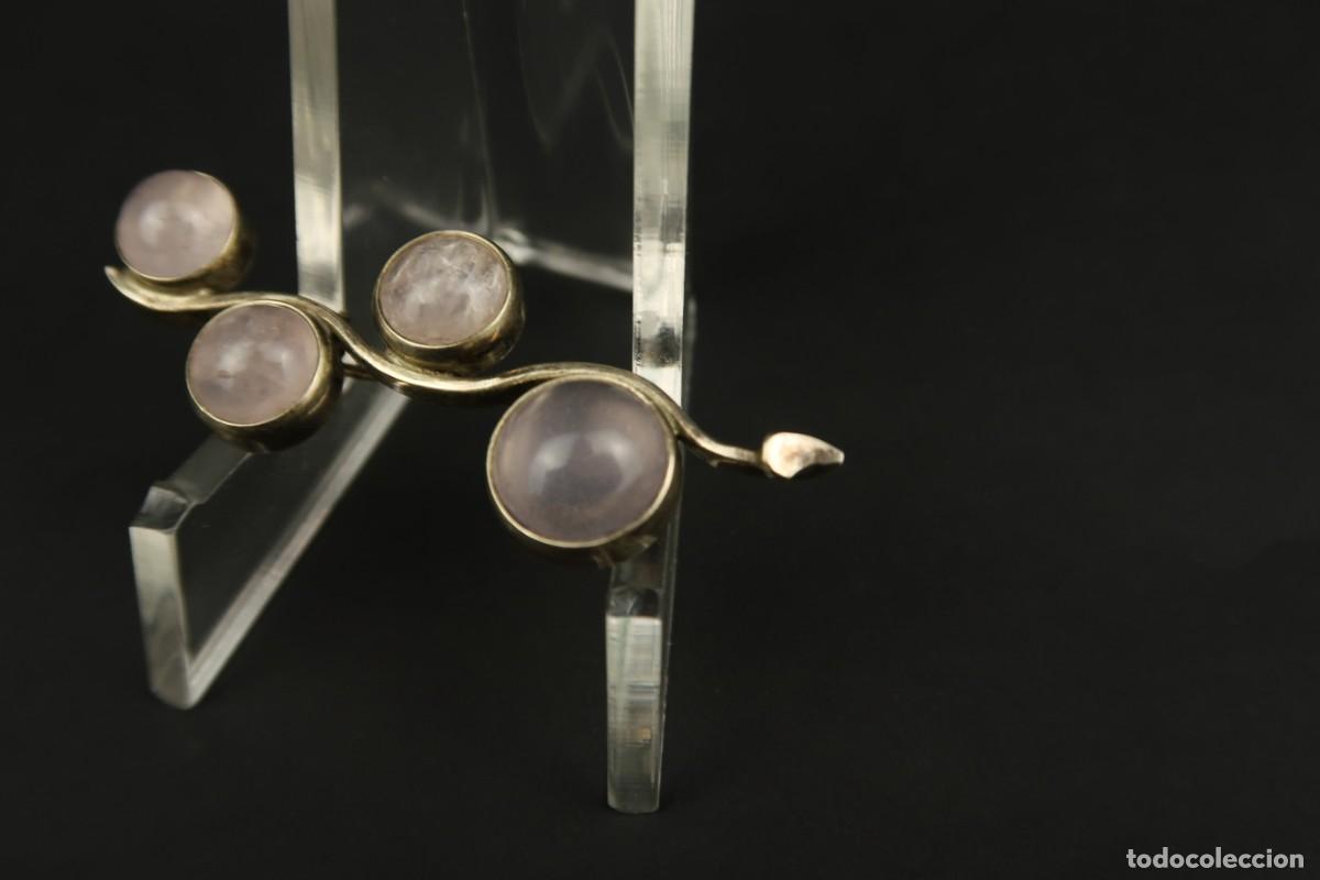 Joyeria: Antiguo Broche de Plata y Cuarzo Rosa - Foto 3