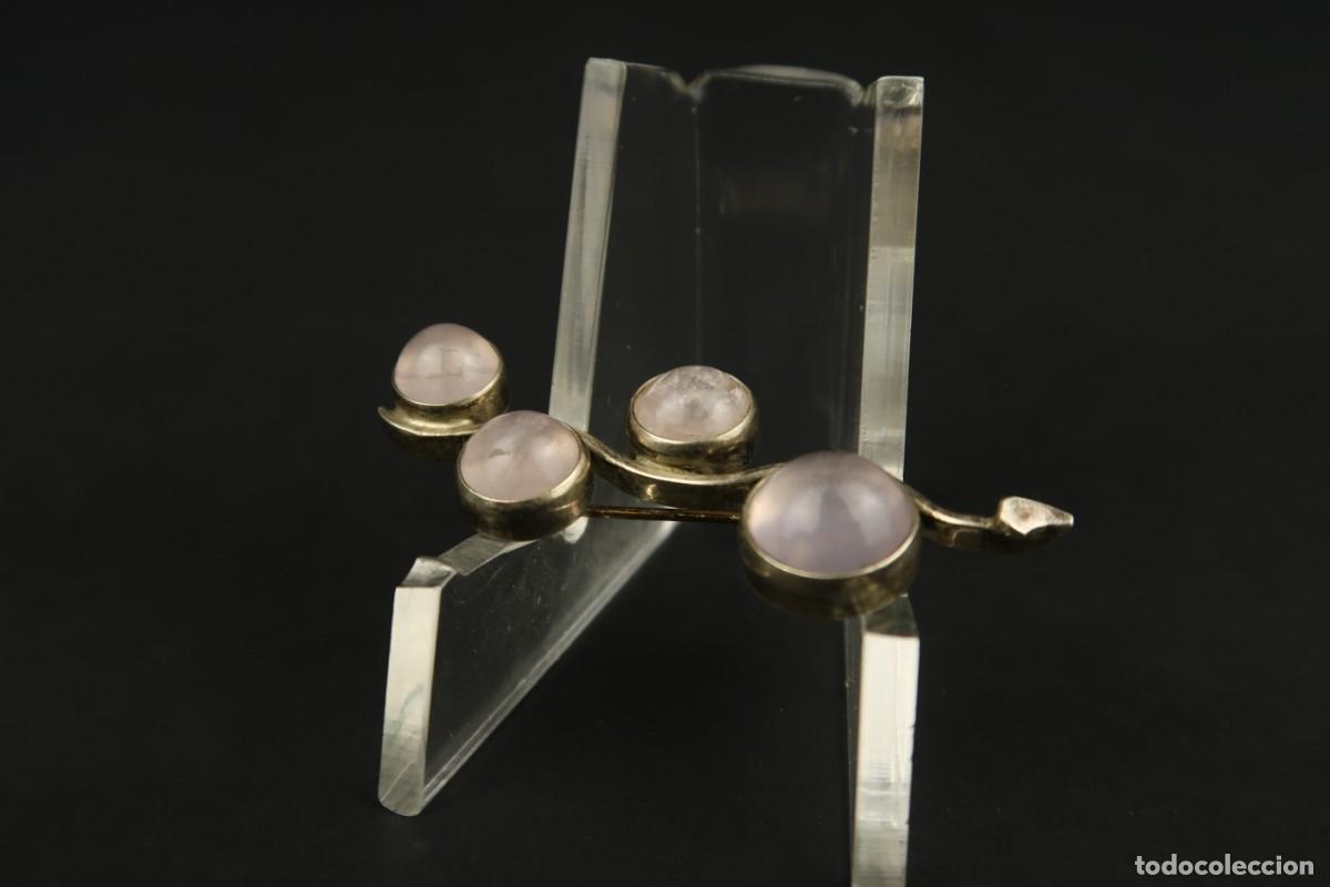 Joyeria: Antiguo Broche de Plata y Cuarzo Rosa - Foto 4
