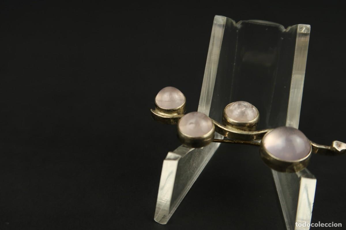 Joyeria: Antiguo Broche de Plata y Cuarzo Rosa - Foto 5